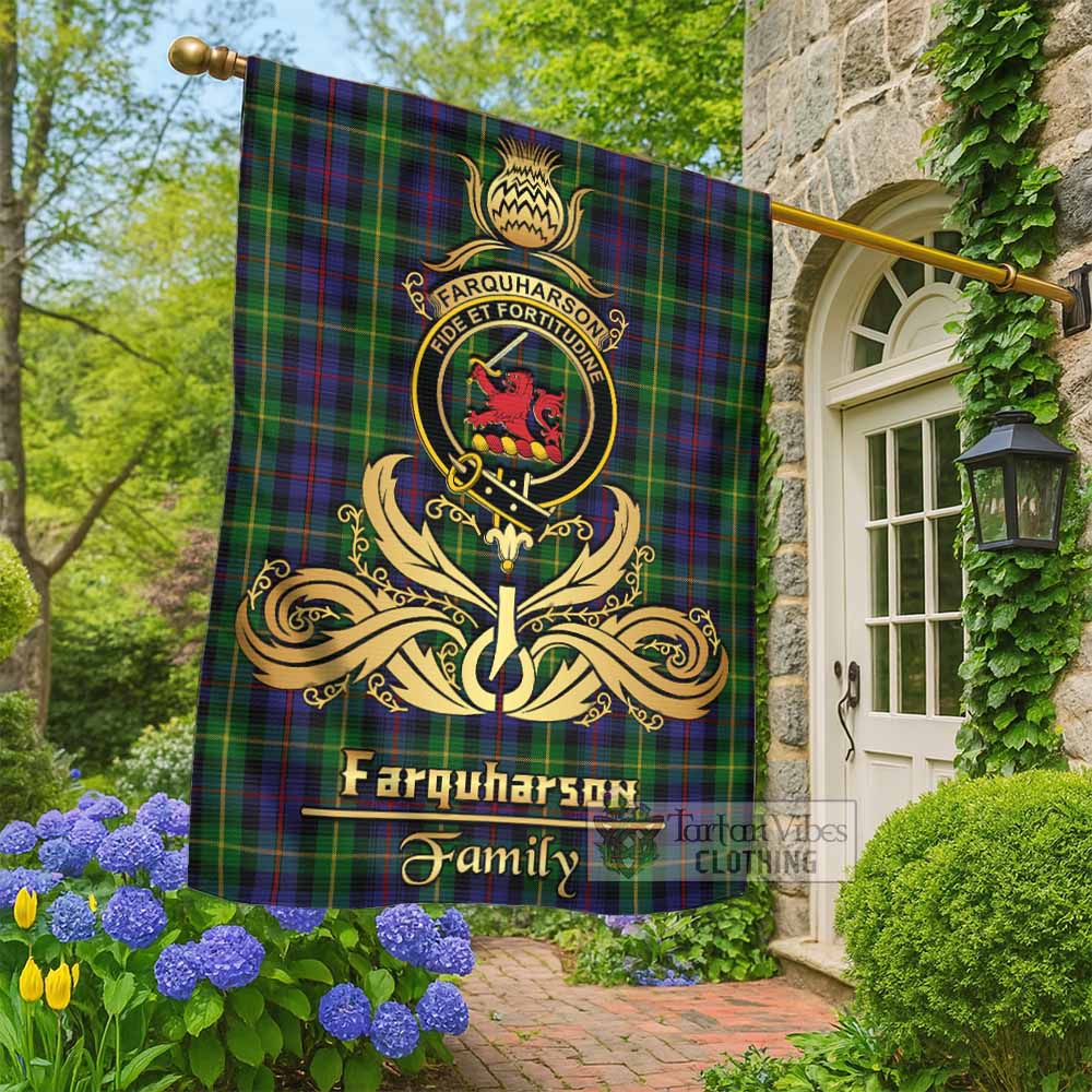 Farquharson Tartan Garden Flag with Highland Thistle Cherish Family Crest Style - Tartan Vibes Clothing