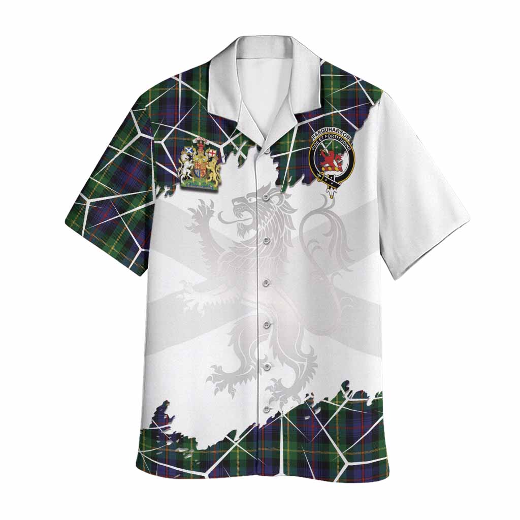 Farquharson Tartan Hawaiian Shirt with Family Crest and Lion Rampant Grunge Style