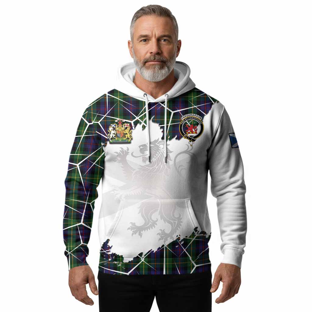 Farquharson Tartan Hoodie with Family Crest and Lion Rampant Grunge Style