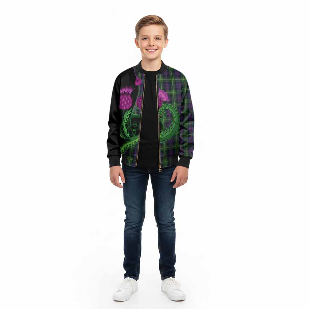Farquharson Tartan Kid Bomber Jacket Traditional Scottish Thistle