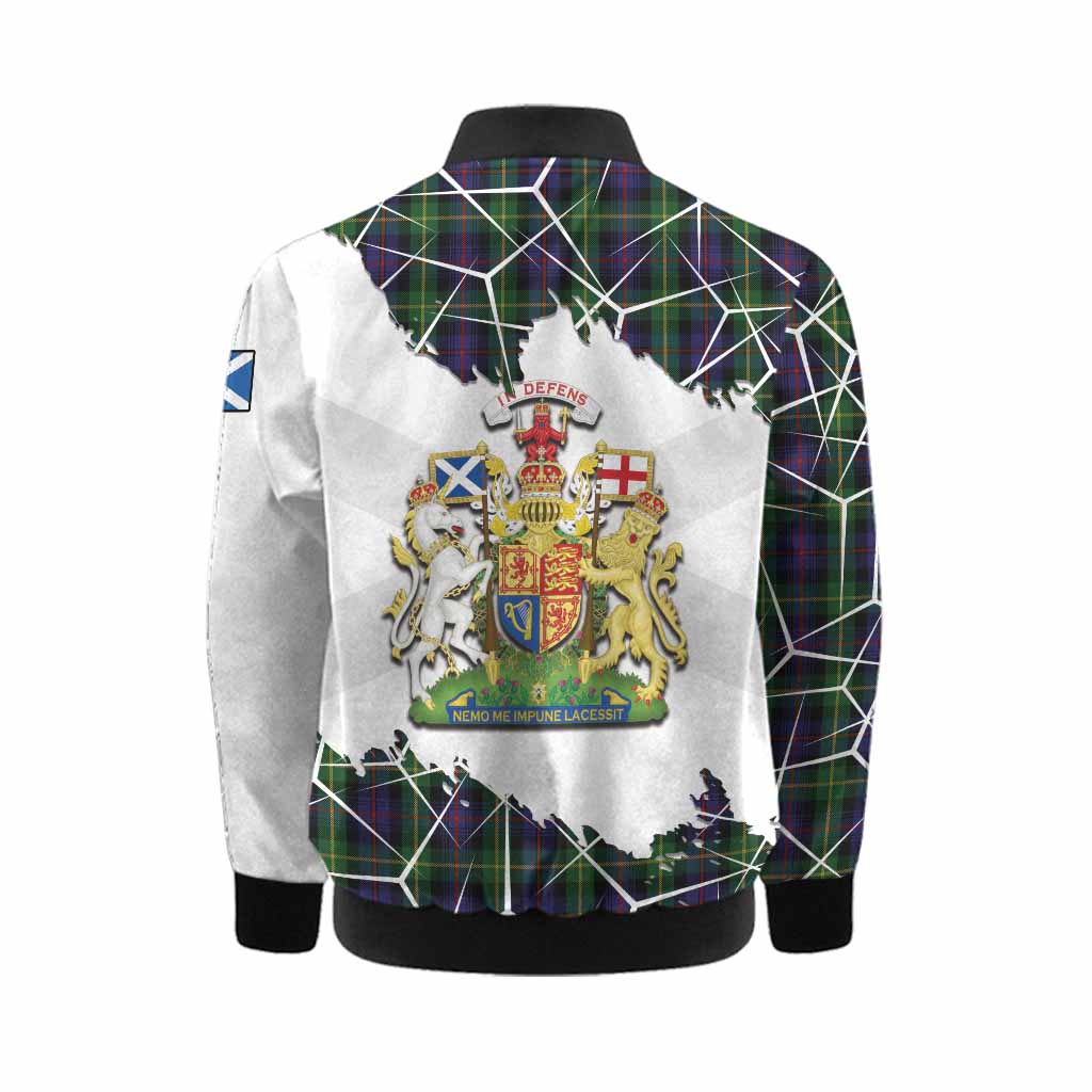 Farquharson Tartan Kid Bomber Jacket with Family Crest and Lion Rampant Grunge Style