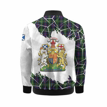 Farquharson Tartan Kid Bomber Jacket with Family Crest and Lion Rampant Grunge Style