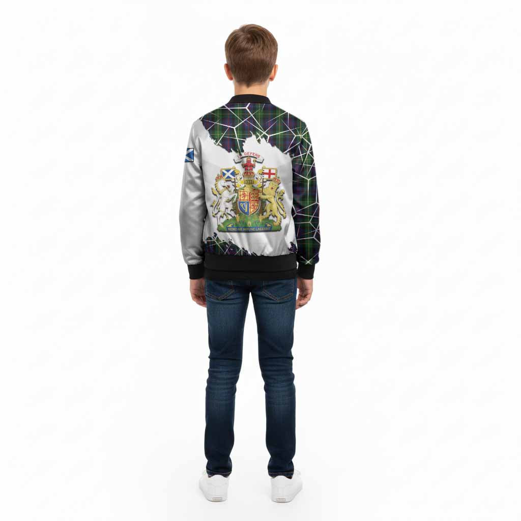 Farquharson Tartan Kid Bomber Jacket with Family Crest and Lion Rampant Grunge Style