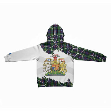 Farquharson Tartan Kid Hoodie with Family Crest and Lion Rampant Grunge Style