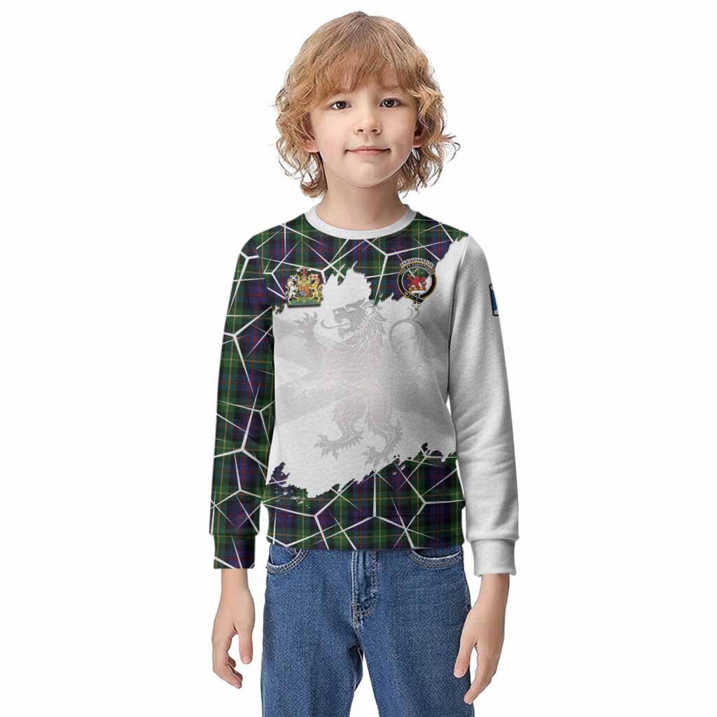 Farquharson Tartan Kid Knitted Sweatshirt with Family Crest and Lion Rampant Grunge Style