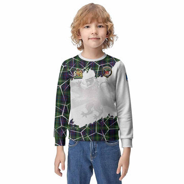 Farquharson Tartan Kid Knitted Sweatshirt with Family Crest and Lion Rampant Grunge Style
