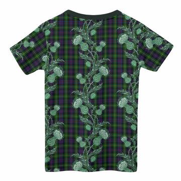 Farquharson Tartan Kid T-shirt Seamless Scottish Thistle Flowers