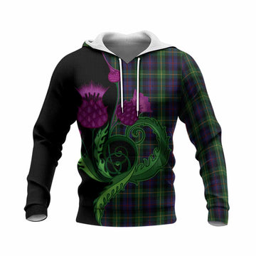 Farquharson Tartan Knitted Hoodie Traditional Scottish Thistle