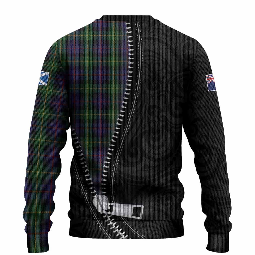 Farquharson Tartan Knitted Sweater New Zealand Pattern Unique Zipper Stylized