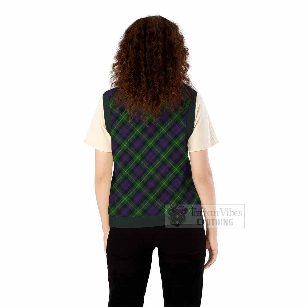 Farquharson Tartan Knitted V-Neck Vest with Family Crest Cross Style