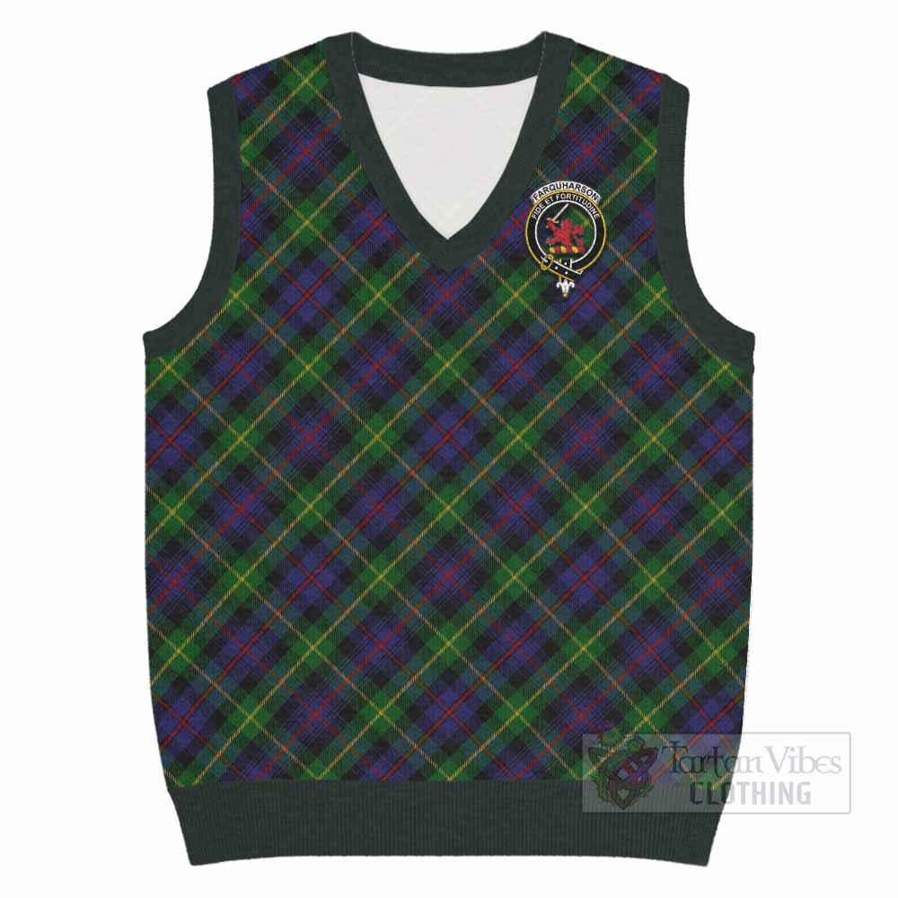Farquharson Tartan Knitted V-Neck Vest with Family Crest Cross Style