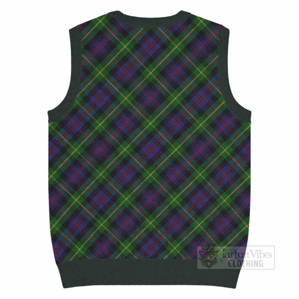 Farquharson Tartan Knitted V-Neck Vest with Family Crest Cross Style