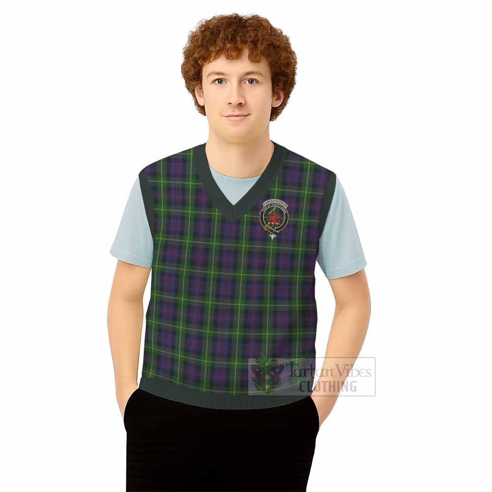 Farquharson Tartan Knitted V-Neck Vest with Family Crest - Tartan Vibes Clothing