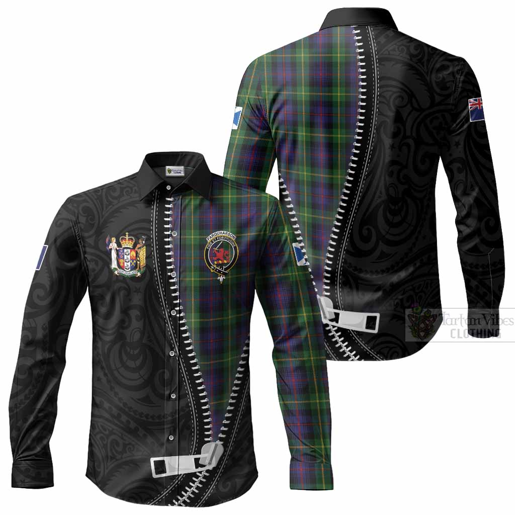 Farquharson Tartan Long Sleeve Button Shirts New Zealand Pattern Unique Zipper Stylized