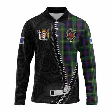 Farquharson Tartan Long Sleeve Polo Shirt New Zealand Pattern Unique Zipper Stylized