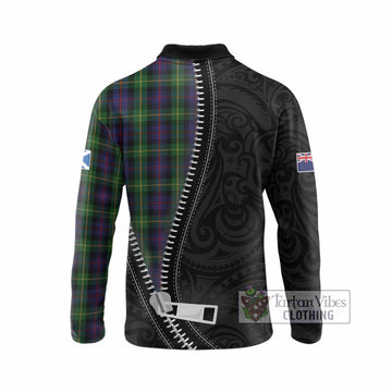 Farquharson Tartan Long Sleeve Polo Shirt New Zealand Pattern Unique Zipper Stylized