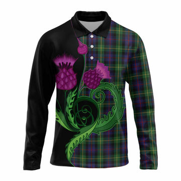 Farquharson Tartan Long Sleeve Polo Shirt Traditional Scottish Thistle