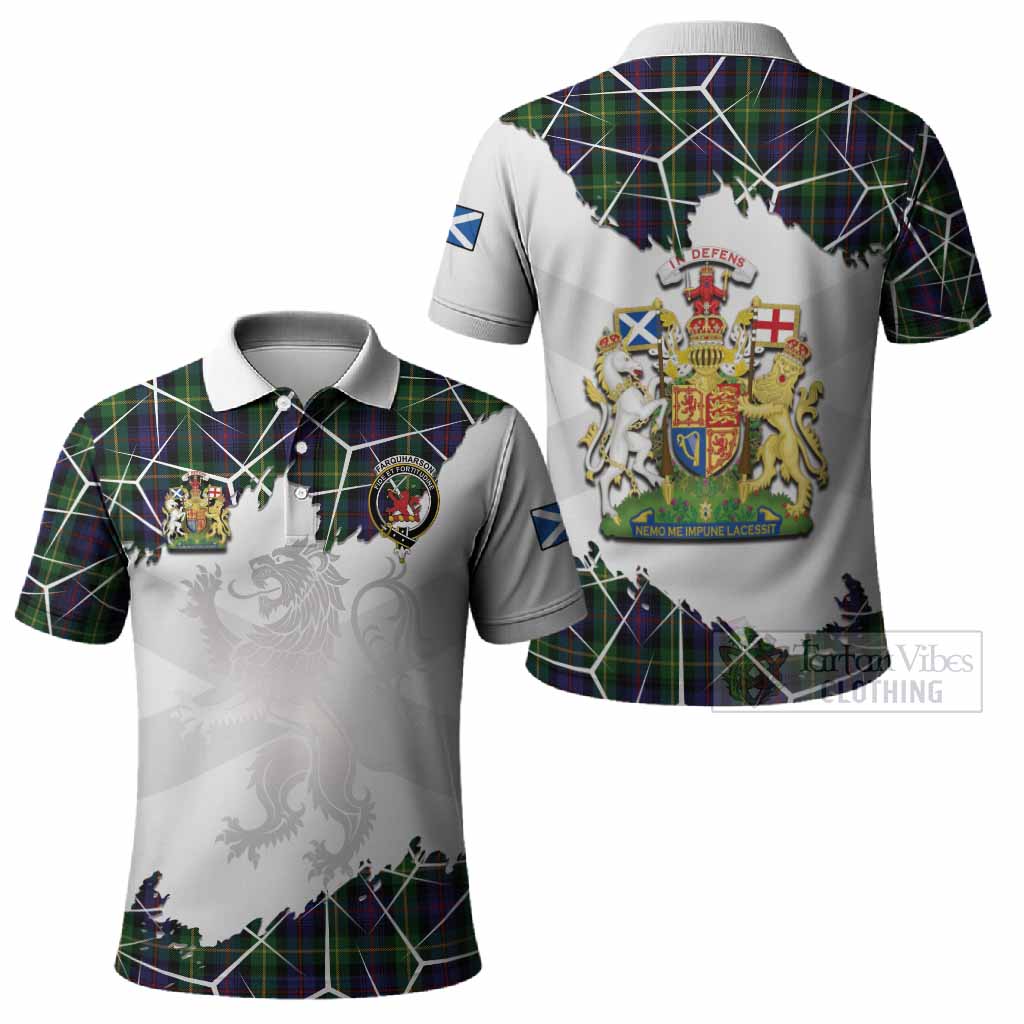 Farquharson Tartan Polo Shirt with Family Crest and Lion Rampant Grunge Style