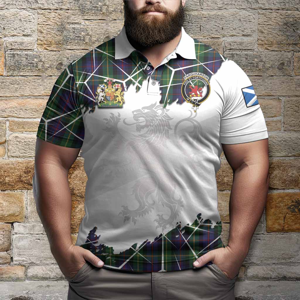 Farquharson Tartan Polo Shirt with Family Crest and Lion Rampant Grunge Style