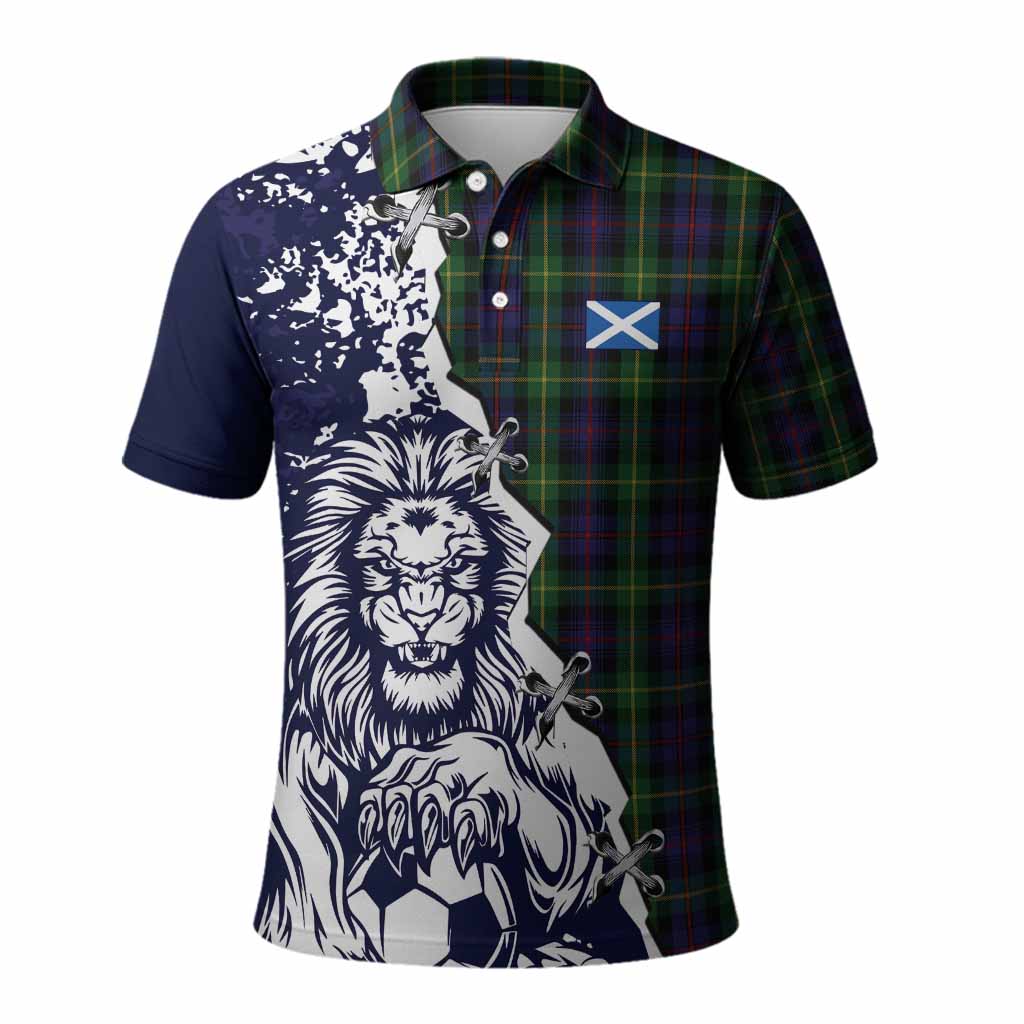 Farquharson Tartan Scottish Polo Shirt Angry Lion With Soccer Ball Style