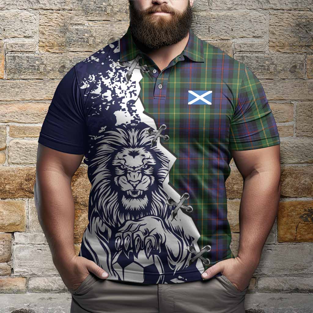 Farquharson Tartan Scottish Polo Shirt Angry Lion With Soccer Ball Style