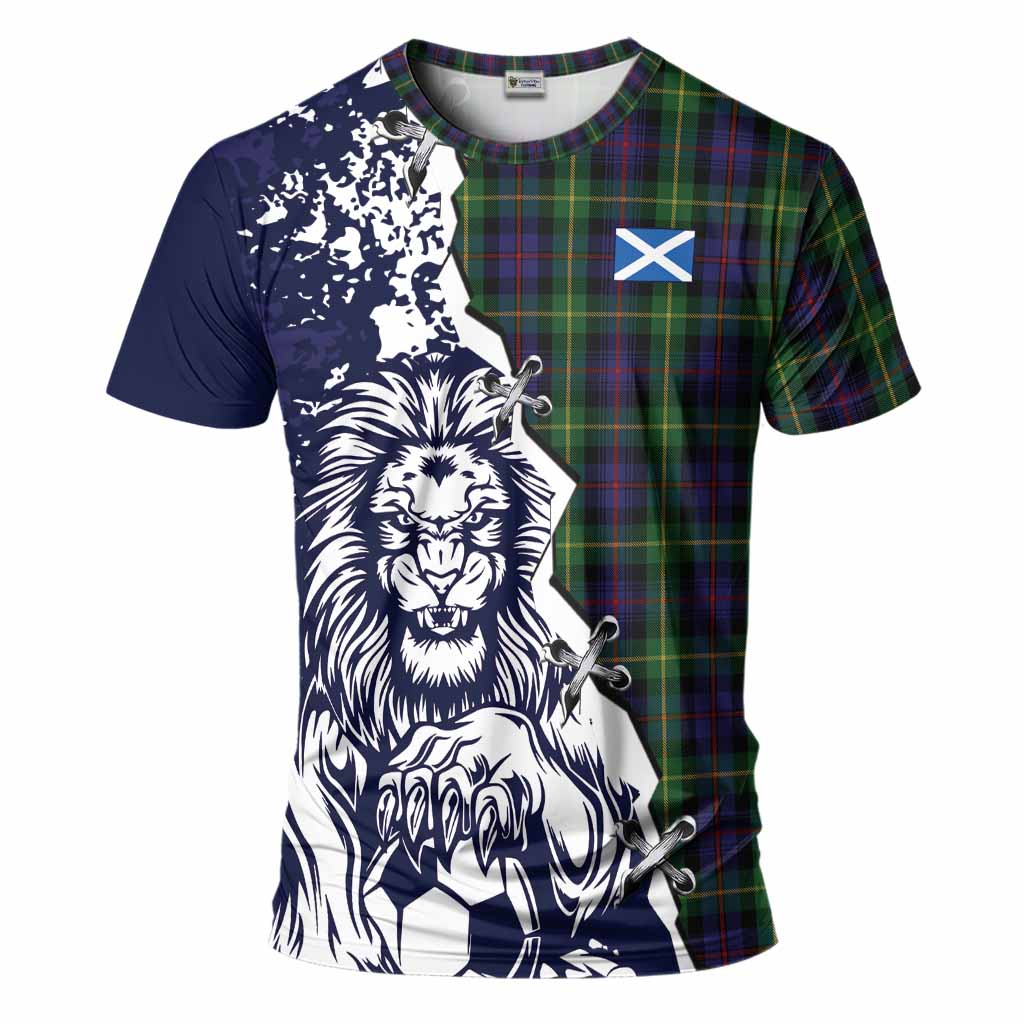 Farquharson Tartan Scottish T-Shirt Angry Lion With Soccer Ball Style