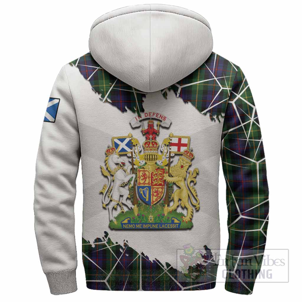 Farquharson Tartan Sherpa Hoodie with Family Crest and Lion Rampant Grunge Style