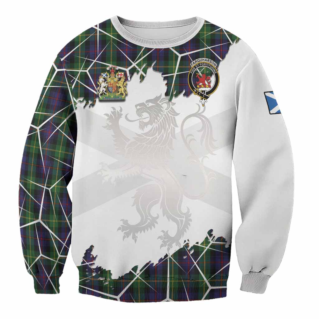 Farquharson Tartan Sweatshirt with Family Crest and Lion Rampant Grunge Style
