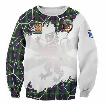 Farquharson Tartan Sweatshirt with Family Crest and Lion Rampant Grunge Style