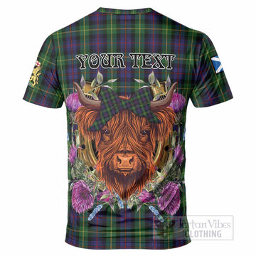 Farquharson Tartan T-Shirt Scottish Thistle Heilan Coo