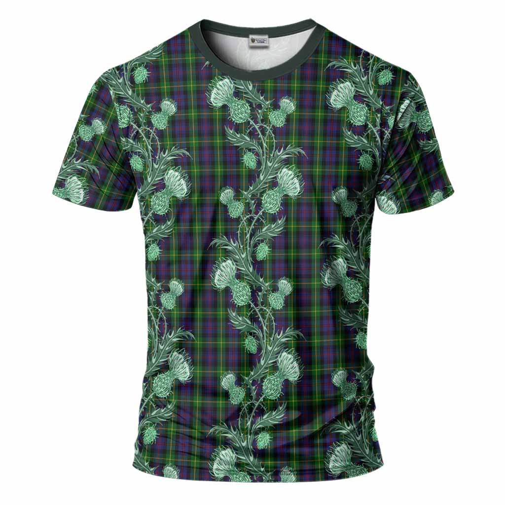 Farquharson Tartan T-Shirt Seamless Scottish Thistle Flowers