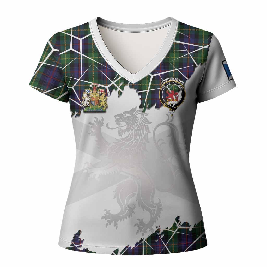 Farquharson Tartan Women T shirt with Family Crest and Lion Rampant Grunge Style