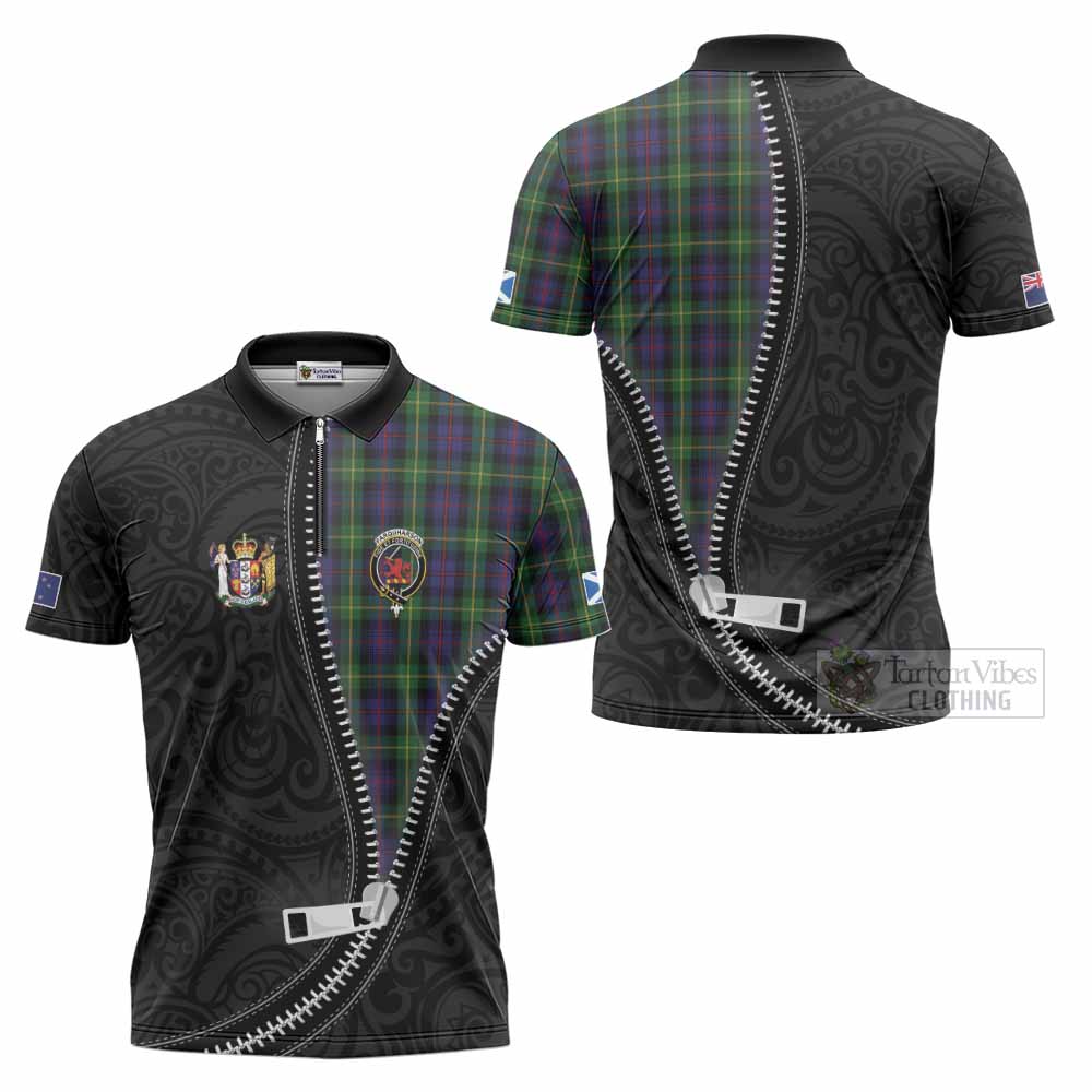 Farquharson Tartan Zipper Polo Shirt New Zealand Pattern Unique Zipper Stylized