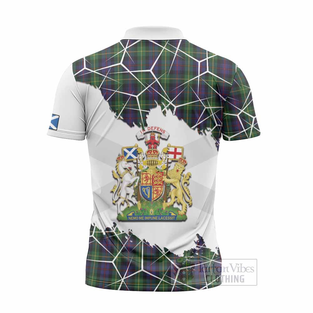 Farquharson Tartan Zipper Polo Shirt with Family Crest and Lion Rampant Grunge Style