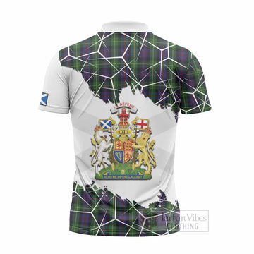Farquharson Tartan Zipper Polo Shirt with Family Crest and Lion Rampant Grunge Style