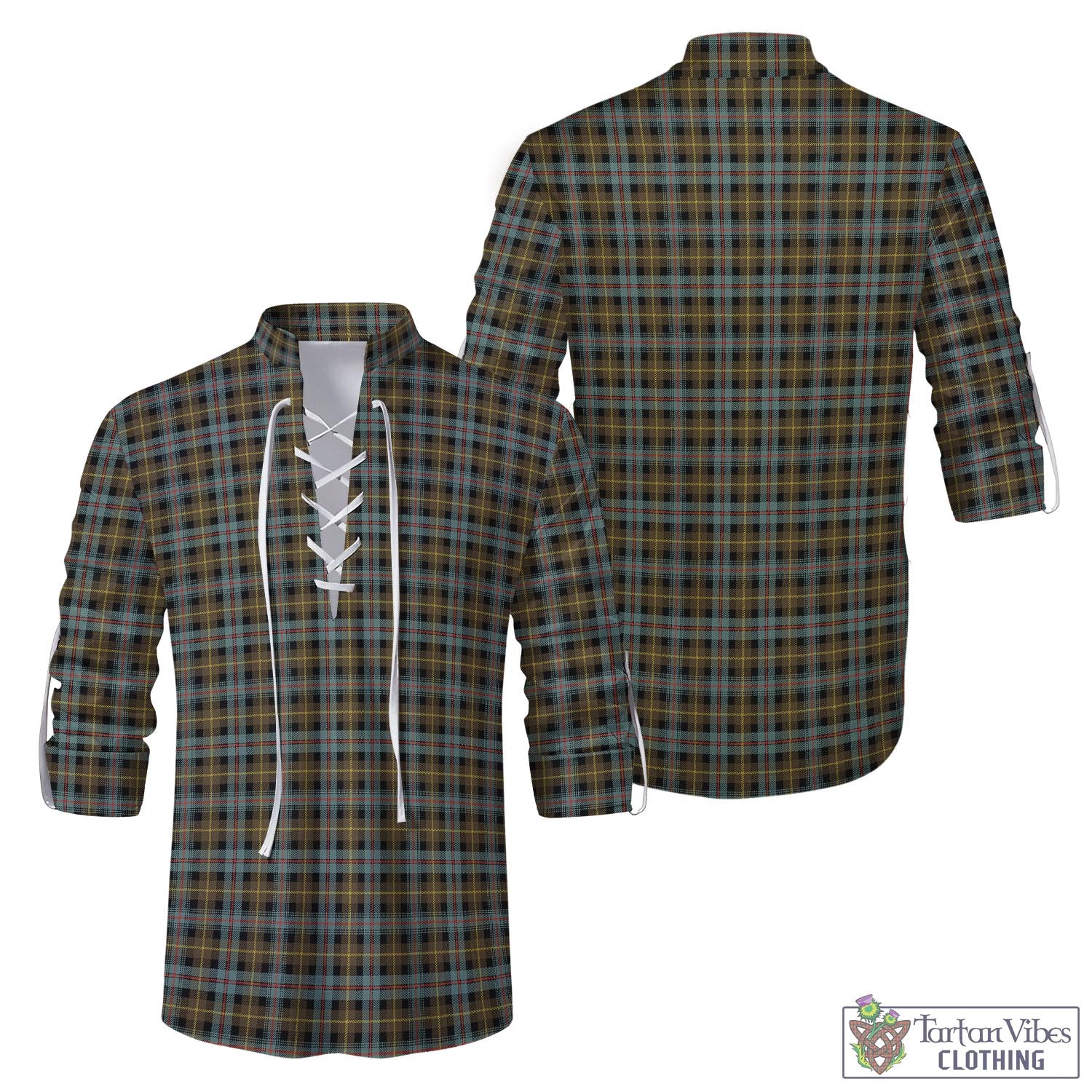 Tartan Vibes Clothing Farquharson Weathered Tartan Men's Scottish Traditional Jacobite Ghillie Kilt Shirt
