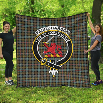 Farquharson Weathered Tartan Quilt with Family Crest