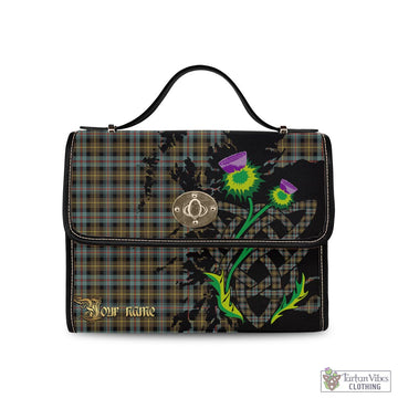 Farquharson Weathered Tartan Waterproof Canvas Bag with Scotland Map and Thistle Celtic Accents