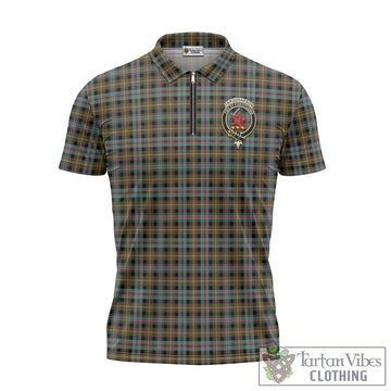 Farquharson Weathered Tartan Zipper Polo Shirt with Family Crest