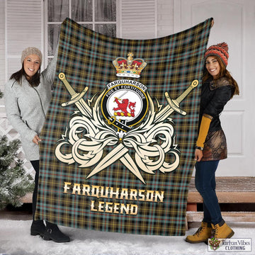 Farquharson Weathered Tartan Blanket with Clan Crest and the Golden Sword of Courageous Legacy