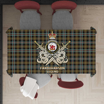 Farquharson Weathered Tartan Tablecloth with Clan Crest and the Golden Sword of Courageous Legacy