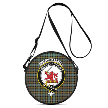 Farquharson Weathered Tartan Round Satchel Bags with Family Crest