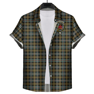 Farquharson Weathered Tartan Short Sleeve Button Down Shirt with Family Crest