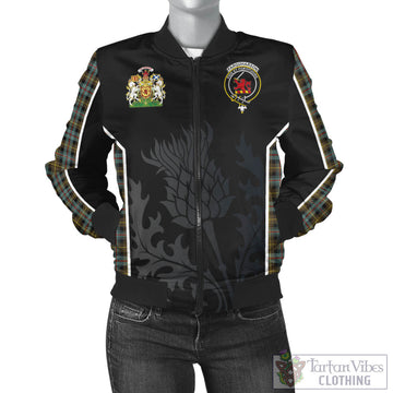 Farquharson Weathered Tartan Bomber Jacket with Family Crest and Scottish Thistle Vibes Sport Style