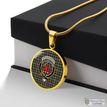Farquharson Weathered Tartan Circle Necklace with Family Crest