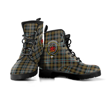 Farquharson Weathered Tartan Leather Boots with Family Crest