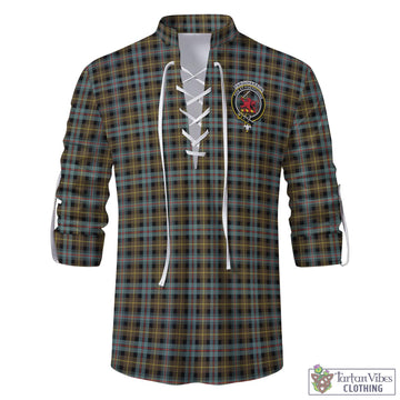 Farquharson Weathered Tartan Men's Scottish Traditional Jacobite Ghillie Kilt Shirt with Family Crest
