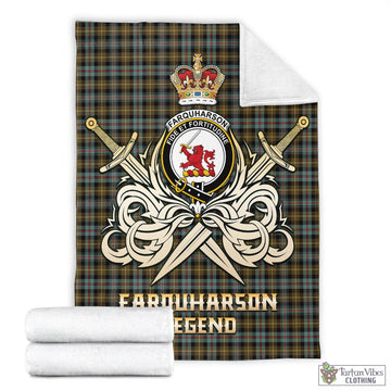 Farquharson Weathered Tartan Blanket with Clan Crest and the Golden Sword of Courageous Legacy