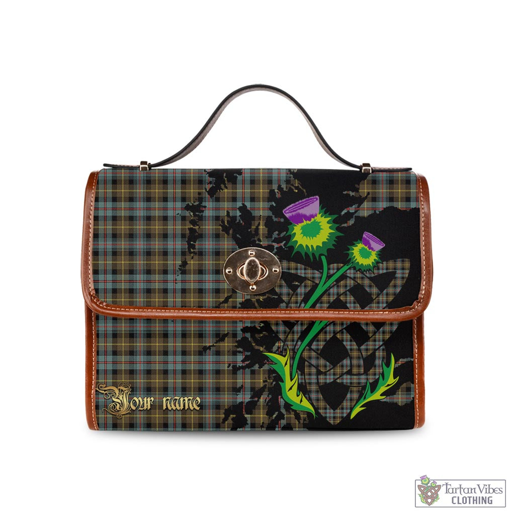 Tartan Vibes Clothing Farquharson Weathered Tartan Waterproof Canvas Bag with Scotland Map and Thistle Celtic Accents