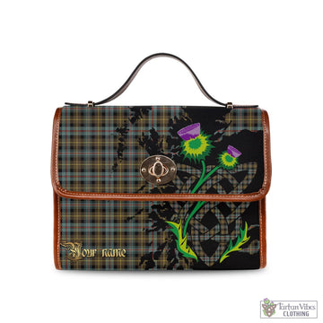 Farquharson Weathered Tartan Waterproof Canvas Bag with Scotland Map and Thistle Celtic Accents